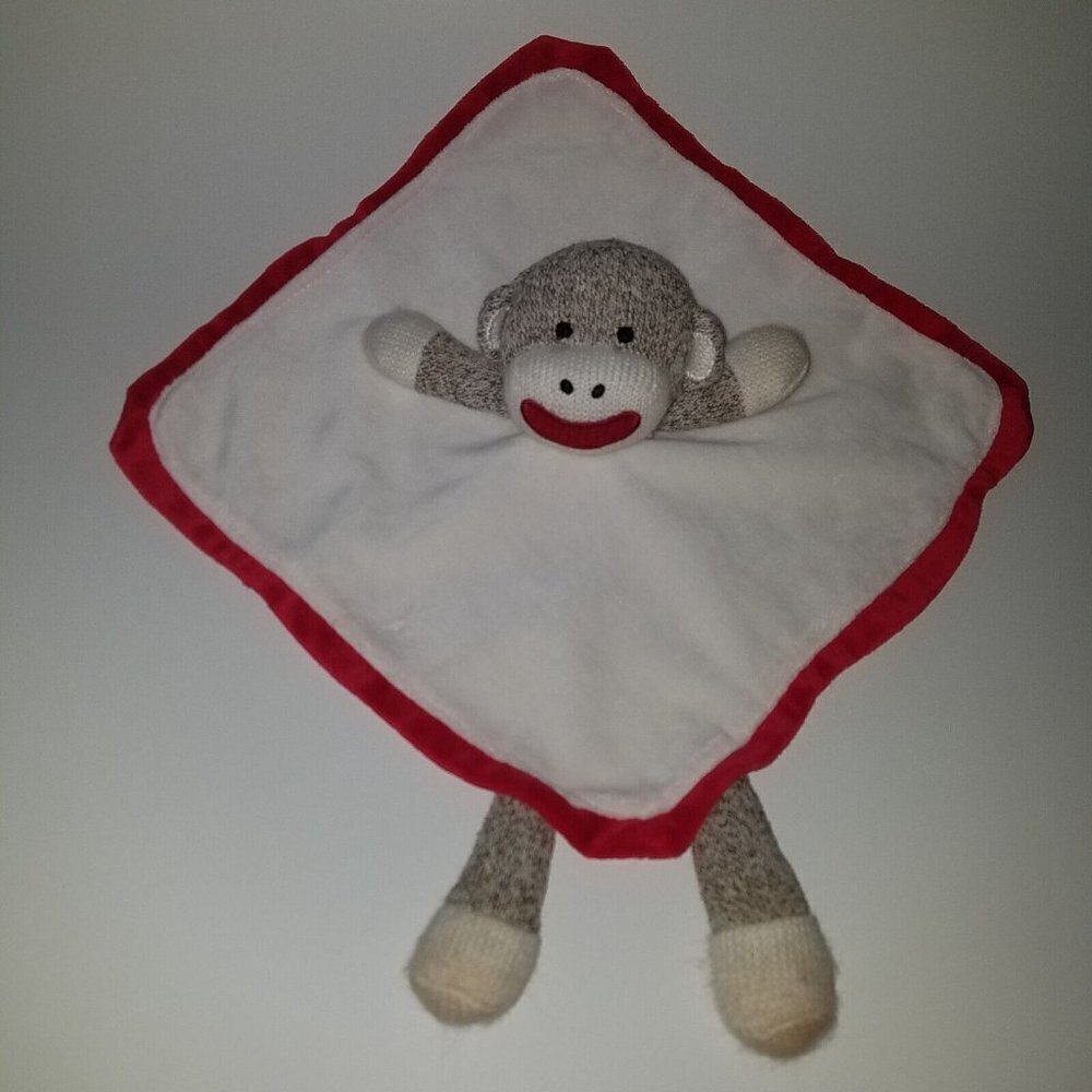 Baby Starters Sock Monkey Lovey Rattle Plush Baby Toy Fleece Red White Tan 2013